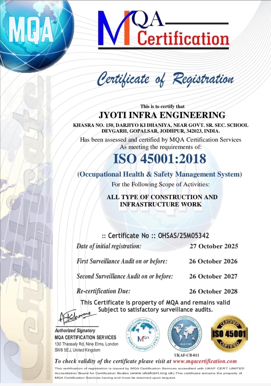 ISO 45001:2018 Certificate - Jyoti Infra Engineering