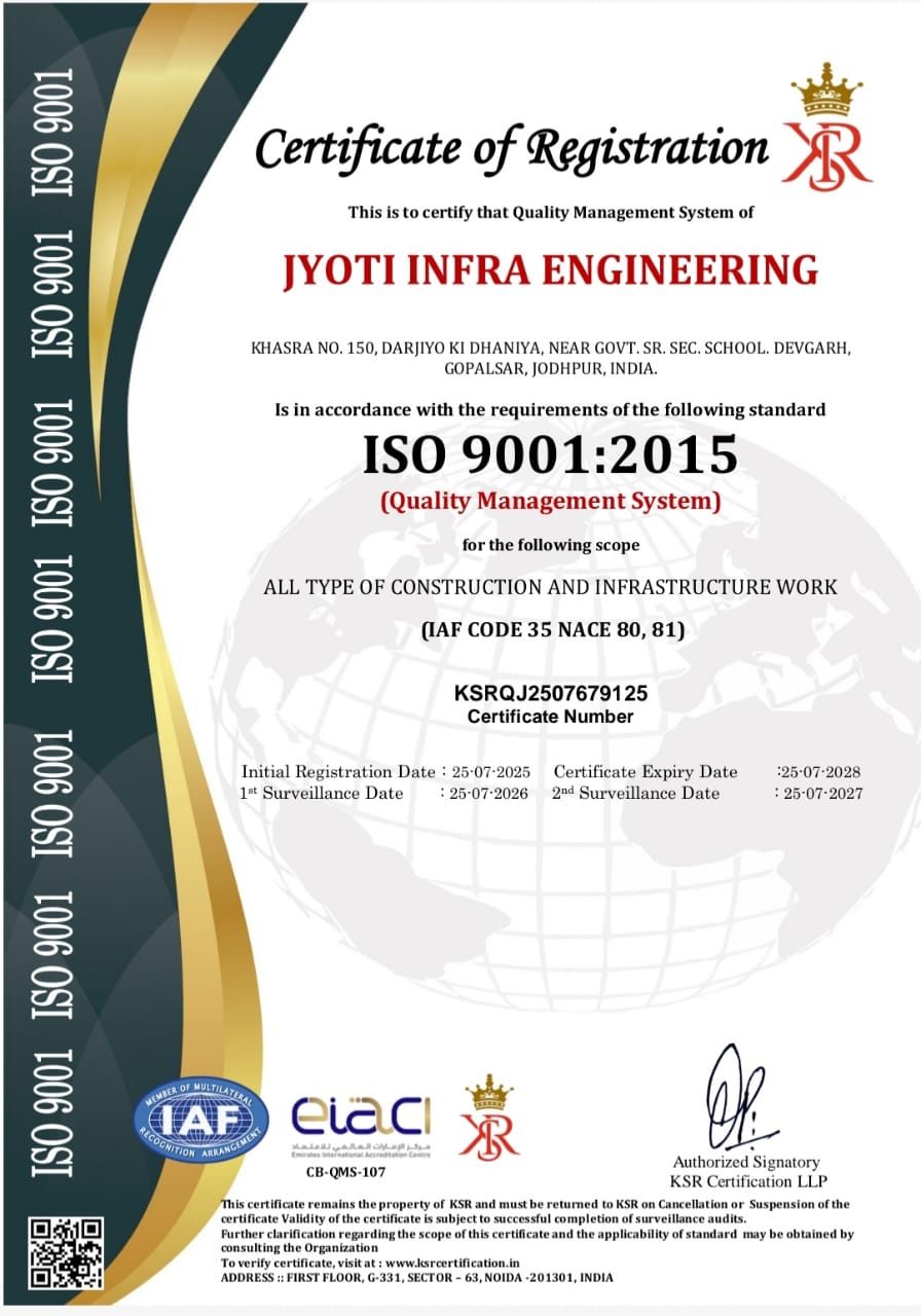ISO 9001:2015 Quality Certificate - Jyoti Infra Engineering