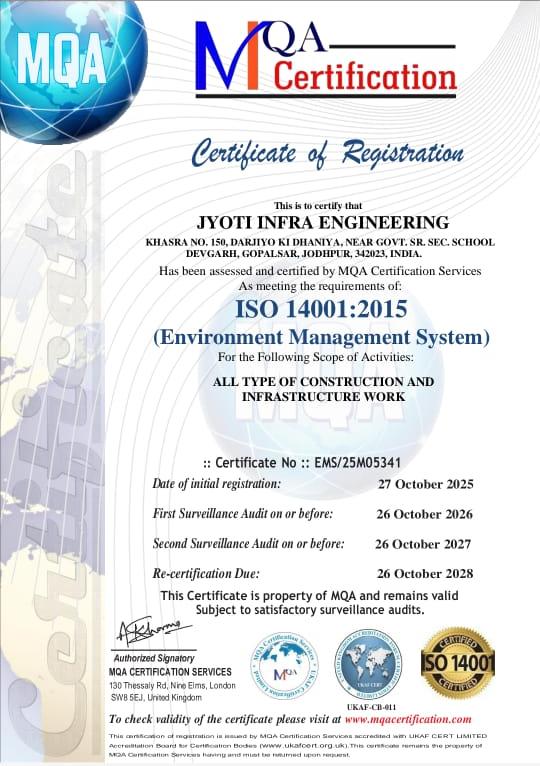 ISO 14001:2015 Certificate - Jyoti Infra Engineering
